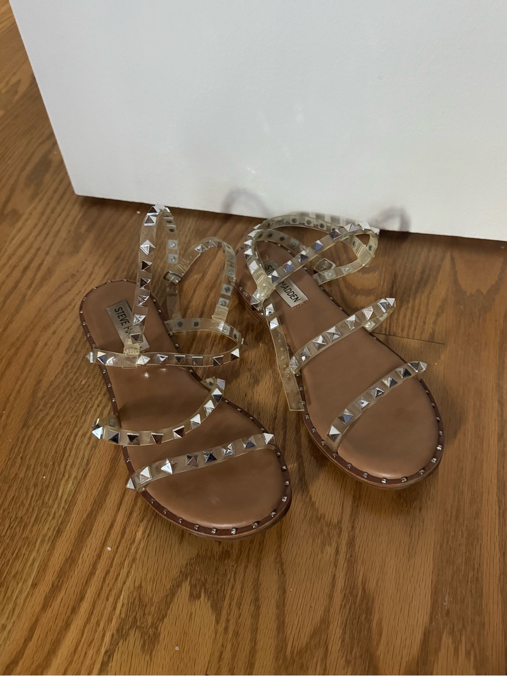 Steve Madden Clear Studded Sandals with Brown Footbed